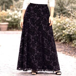 J M Collection Vintage Black Burnout Velvet Maxi Skirt Size 16